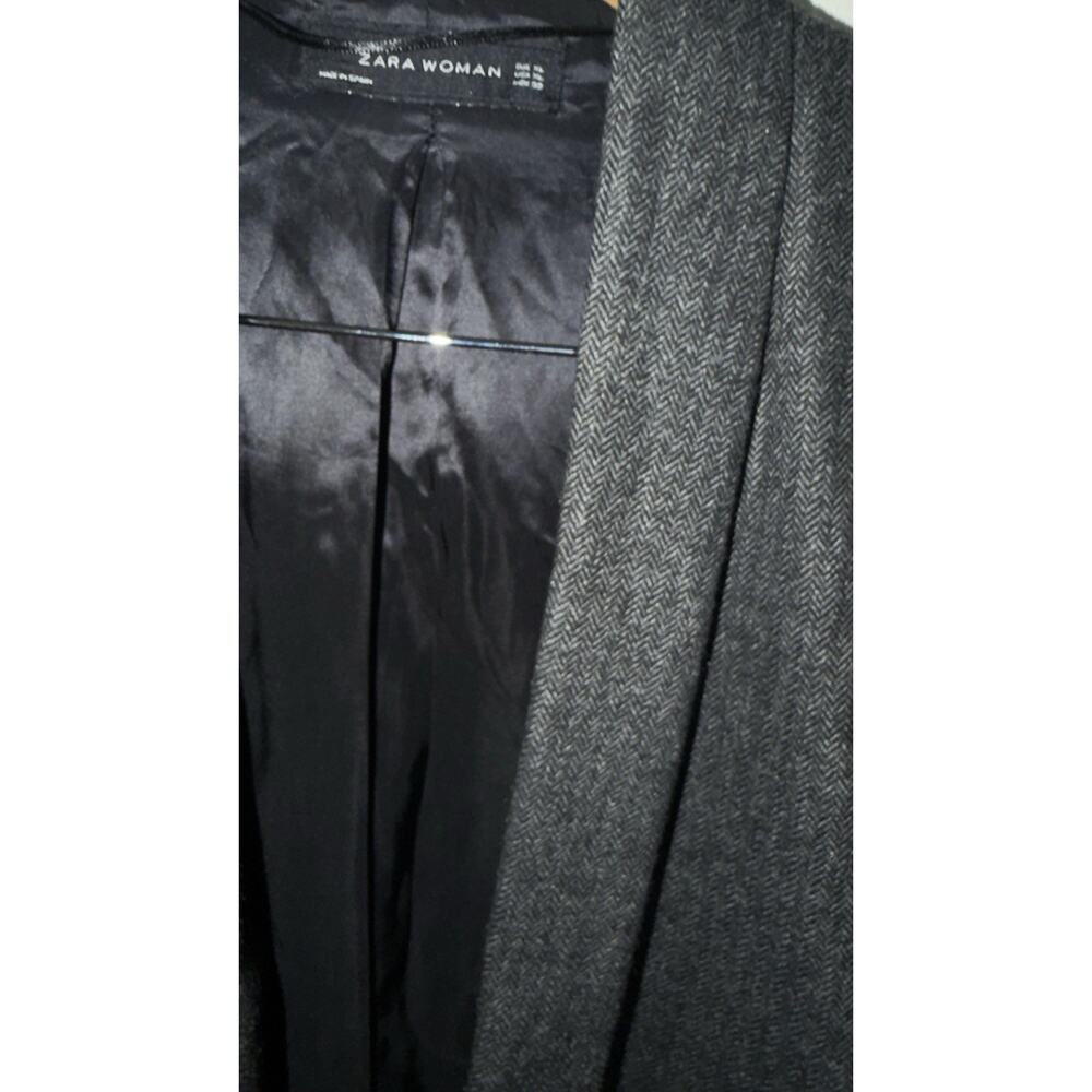 Zara Woman XL Gray Herringbone Ruched Sleeves Blazer Preppy Staple Classic $119 - Picture 5 of 13
